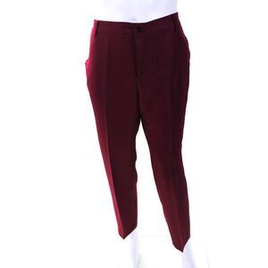Designer Mens Zipper Fly High Rise Pleated Straight Leg Pants Red Size XL